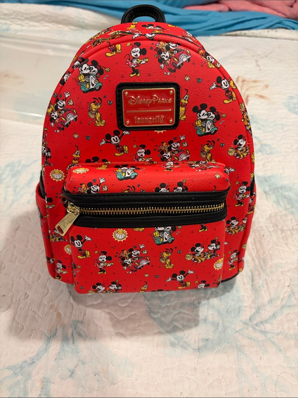 Loungefly Red Disney Mickey & Friends Mini Backpack with Gold Accents